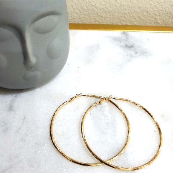 3" Diamond Cut Goldtone Hoop Earrings - Picture 1 of 7